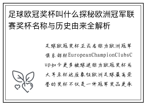 足球欧冠奖杯叫什么探秘欧洲冠军联赛奖杯名称与历史由来全解析